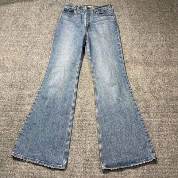 Levi's Denim - Levis Jeans Womens 26 Blue 70s High Flare Lightwash Distressed Hem Denim 26x32